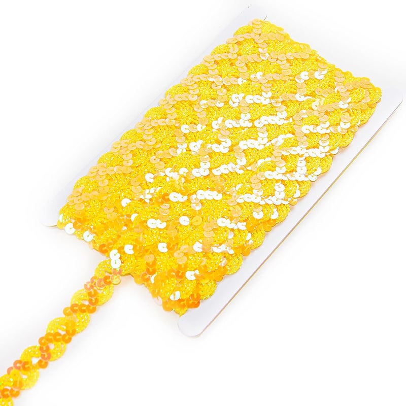 TACOLO Flat Sequin Ribbon Trim 24 Yards, 2 Rolls Sequin Trim by The Yard for Wedding Dress, Embellishments, Headband, Fringe (Yellow) - Image 1